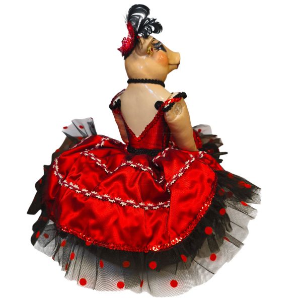Kc 66 12716 Katherine S Collection Christmas Collectible Dolls Burlesque Piggy Diva Sitting Doll Black Red Back