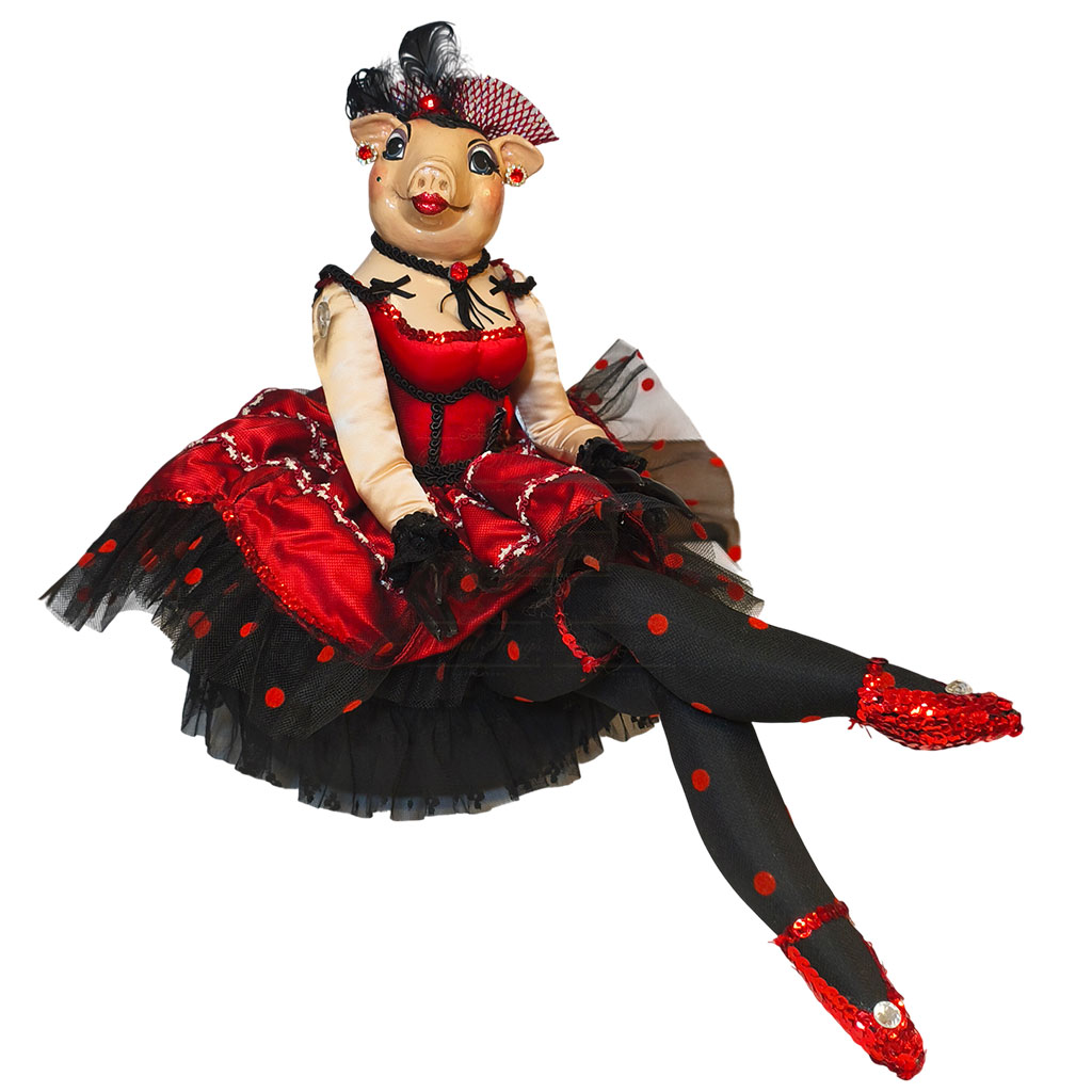 kc 66 12716 katherine s collection christmas collectible dolls burlesque piggy diva sitting doll black red Kc 66 12716 Katherine S Collection Christmas Collectible Dolls Burlesque Piggy Diva Sitting Doll Black Red