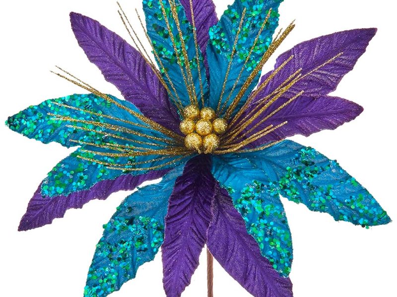 Ksa C9587 Kurt S Adler Christmas Flowers Velvet Poinsettia On Stem Purple Blue