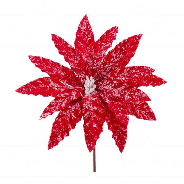 Kurt S Adler Christmas Flowers Velvet Red Frost Poinsettia On Stem Red White Ksa C9586