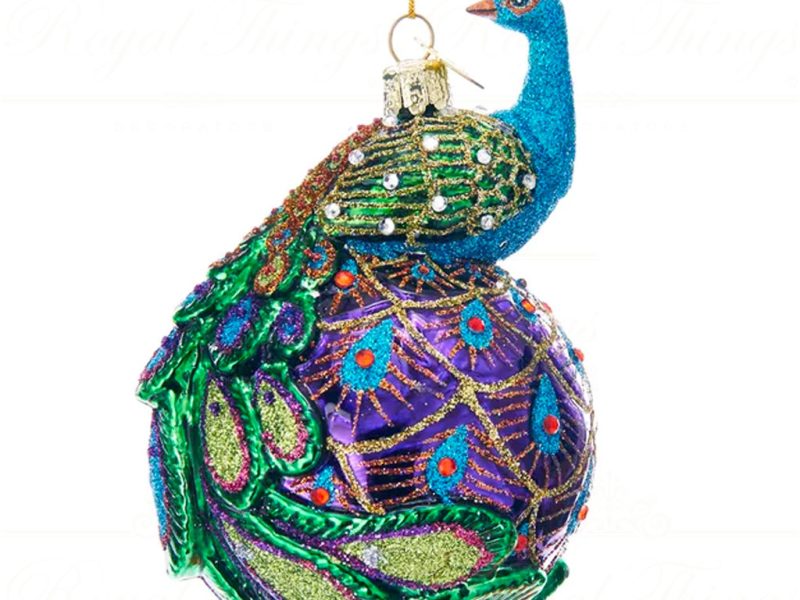 Kurt S Adler Christmas Glass Ornament Noble Gems Peacock Ball Green Blue Gold Ksa Nb1345