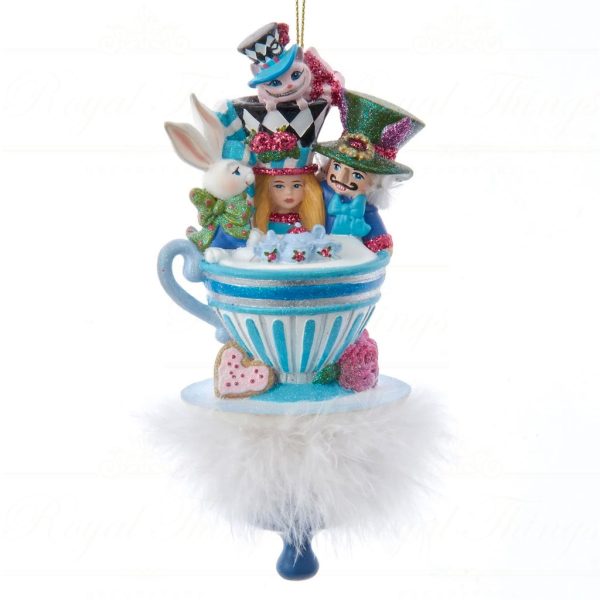 Kurt S Adler Christmas Ornament Holly Wood Hats Alice Teaparty Blue Multi Ksa Hat0006
