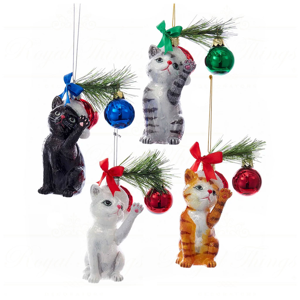 kurt s adler noble gems christmas ornaments glass christmas cat green white red black grey brown nb1141 Kurt S Adler Noble Gems Christmas Ornaments Glass Christmas Cat Green White Red Black Grey Brown Nb1141