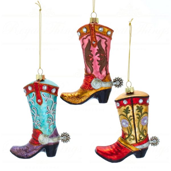 Kurt S Adler Noble Gems Christmas Ornaments Glass Cowboy Boot Red Gold Blue Pink Multi Nb1479
