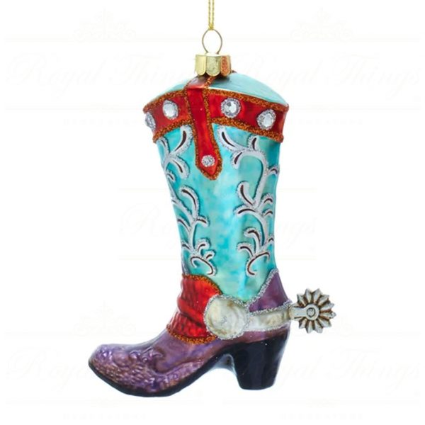Kurt S Adler Noble Gems Christmas Ornaments Glass Cowboy Boot Red Gold Blue Pink Multi Nb1479 Blue