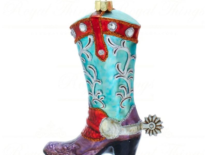 Kurt S Adler Noble Gems Christmas Ornaments Glass Cowboy Boot Red Gold Blue Pink Multi Nb1479 Blue