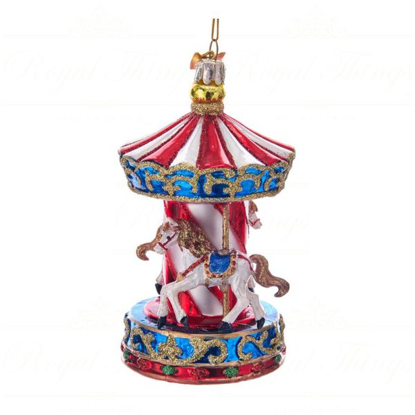 Kurt S Adler Noble Gems Christmas Ornaments Glass Red White Blue Gold Horse Carousel Nb1360