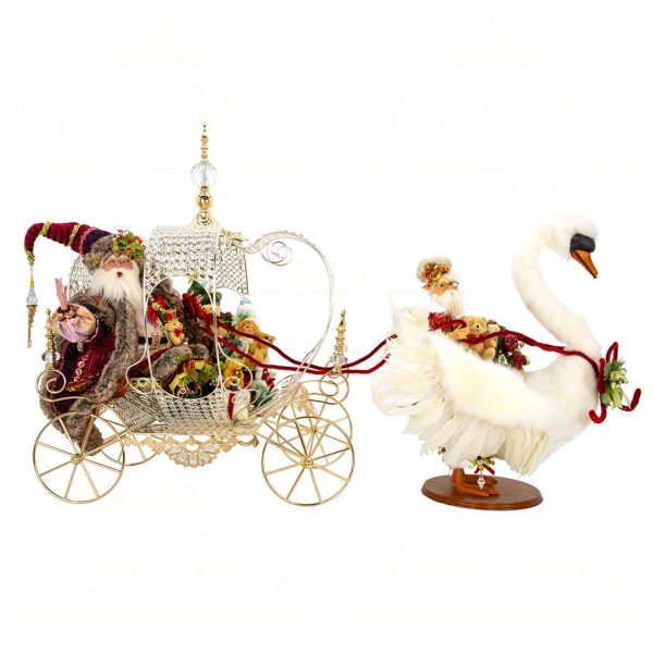 Mark Roberts Christmas Collectable Dolls Fairytale Bear Santa With Swan And Carriage White Red Green Mr 51 23936
