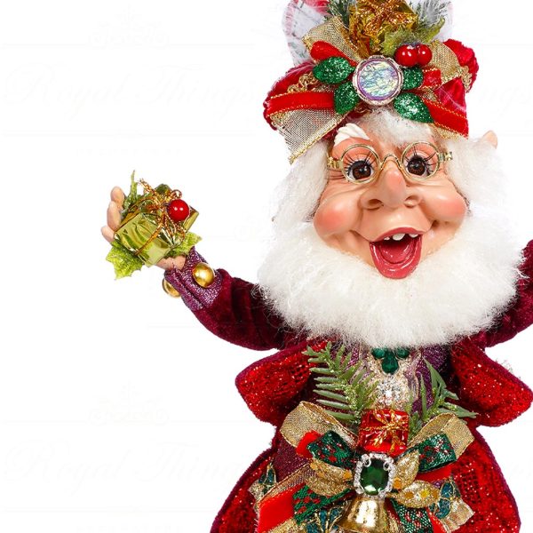 Mark Roberts Christmas Collectible Doll Small Present Elf Burgundy Red Purple Gold Mr 51 44854 Closeup