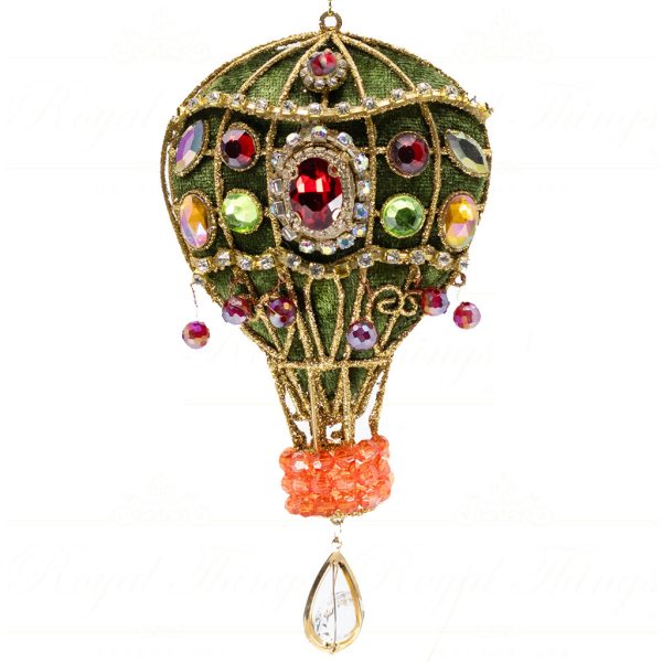 Mo 93020 Goodwill Christmas Ornaments Wire Fabric Hot Air Balloon Green Burgundy Gold Vari Green