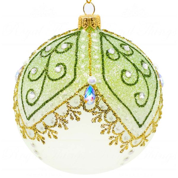 Pga B5104 Royal Things Polish Glass Art Christmas Bauble Ball Glowing Gideon Gold Green 2