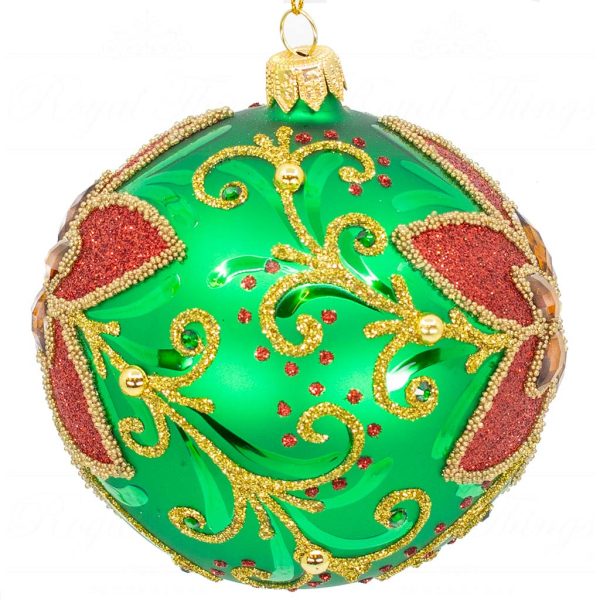 Pga B5106 Royal Things Polish Glass Art Christmas Bauble Ball Shining Shawn Gold Green Red 2