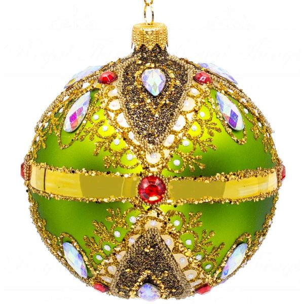 Pga B5107 Royal Things Polish Glass Art Christmas Bauble Ball Delightful Daisy Gold Green Red 1