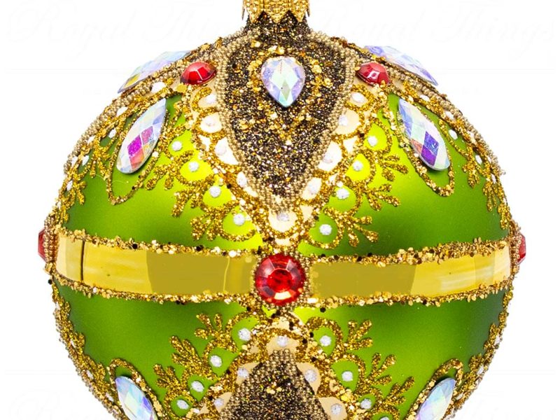 Pga B5107 Royal Things Polish Glass Art Christmas Bauble Ball Delightful Daisy Gold Green Red 1