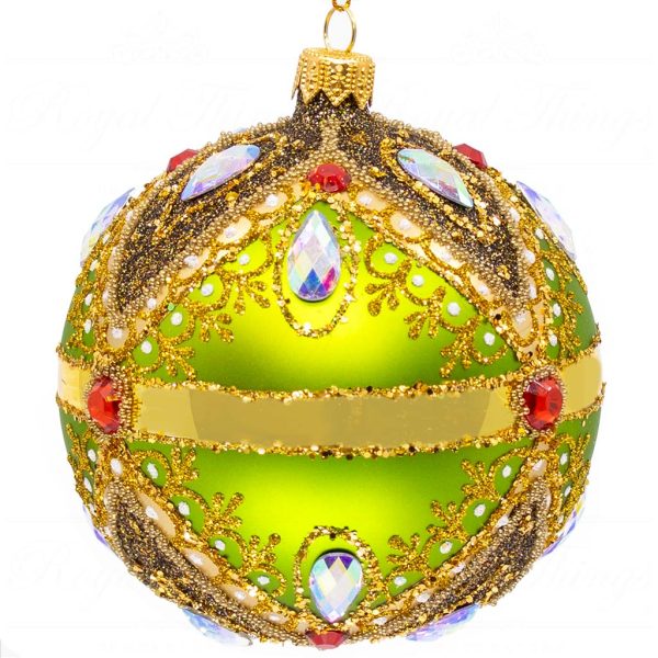 Pga B5107 Royal Things Polish Glass Art Christmas Bauble Ball Delightful Daisy Gold Green Red 2