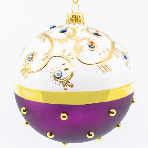Pga B5111 Royal Things Polish Glass Art Christmas Bauble Ball Gleaming Grace Gold Purple White