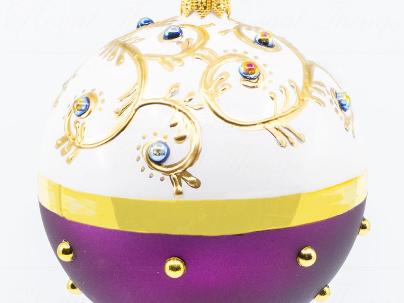 Pga B5111 Royal Things Polish Glass Art Christmas Bauble Ball Gleaming Grace Gold Purple White
