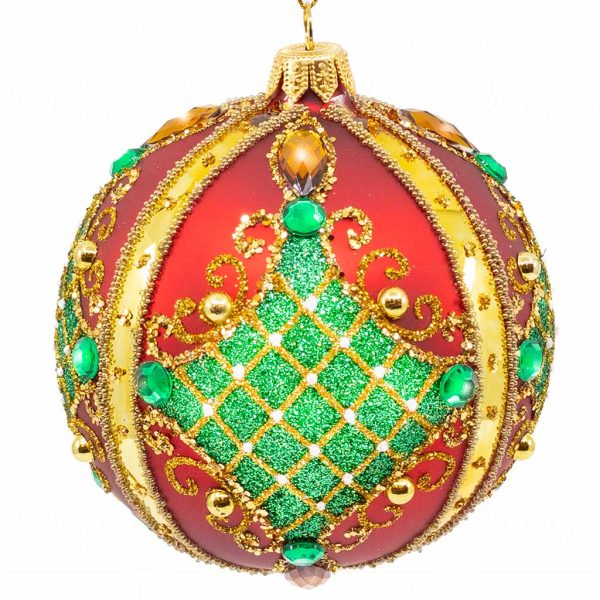 Pga B5113 Royal Things Polish Glass Art Christmas Bauble Ball Blissful Bella Gold Green Red 1