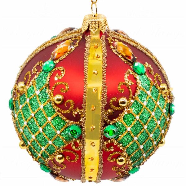 Pga B5113 Royal Things Polish Glass Art Christmas Bauble Ball Blissful Bella Gold Green Red 2