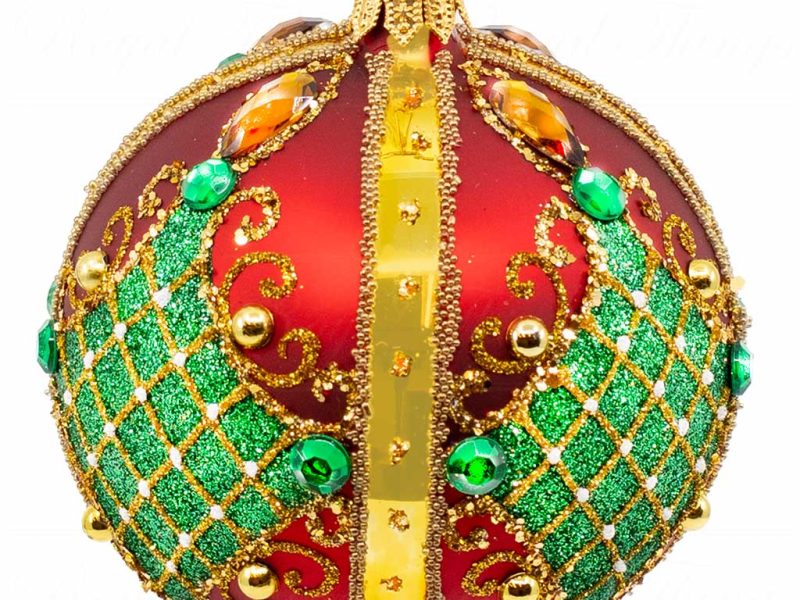 Pga B5113 Royal Things Polish Glass Art Christmas Bauble Ball Blissful Bella Gold Green Red 2