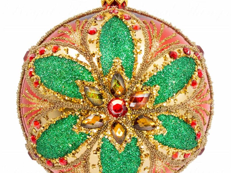 Pga B5117 Royal Things Polish Glass Art Christmas Bauble Ball Merry Milan Gold Red Green 1