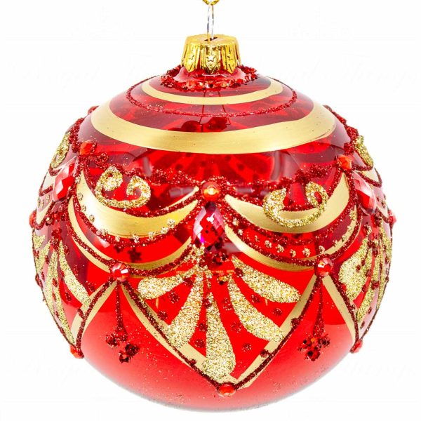 Pga B5120 Royal Things Polish Glass Art Christmas Bauble Ball Whimsical Willow Gold Red