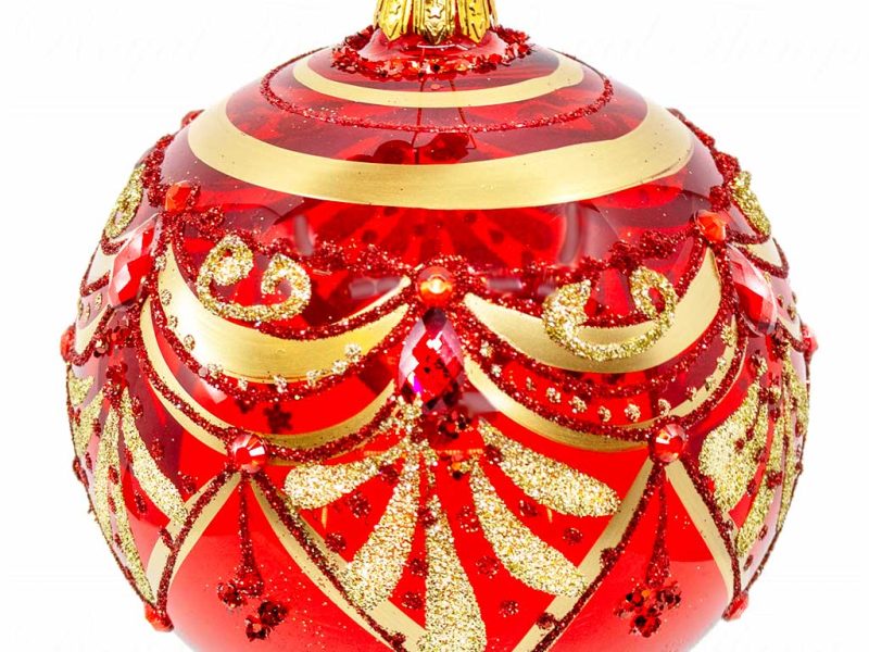 Pga B5120 Royal Things Polish Glass Art Christmas Bauble Ball Whimsical Willow Gold Red