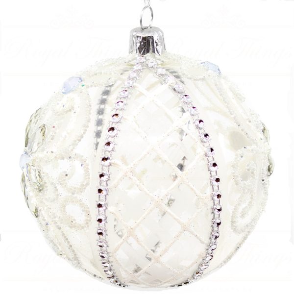 Pga B5123 Royal Things Polish Glass Art Christmas Bauble Ball Noble Noah White 2