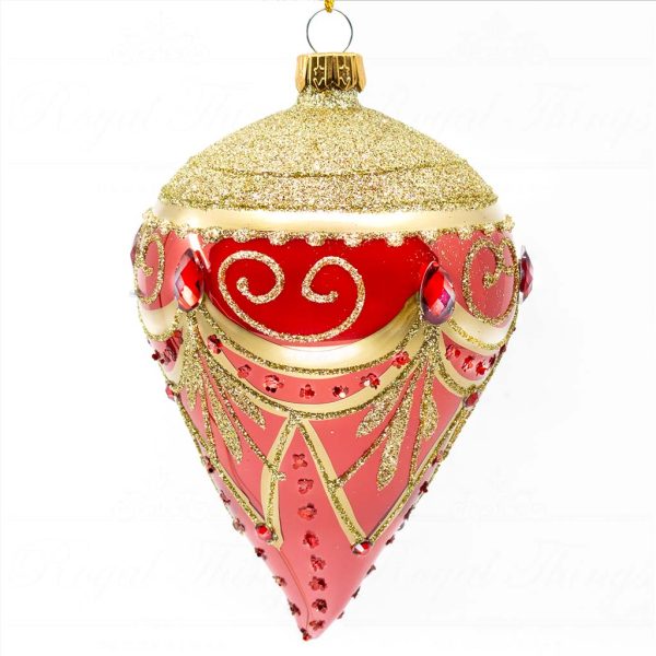 Pga B5124 Royal Things Polish Glass Art Christmas Bauble Ball Finial Playful Pascal Red Gold