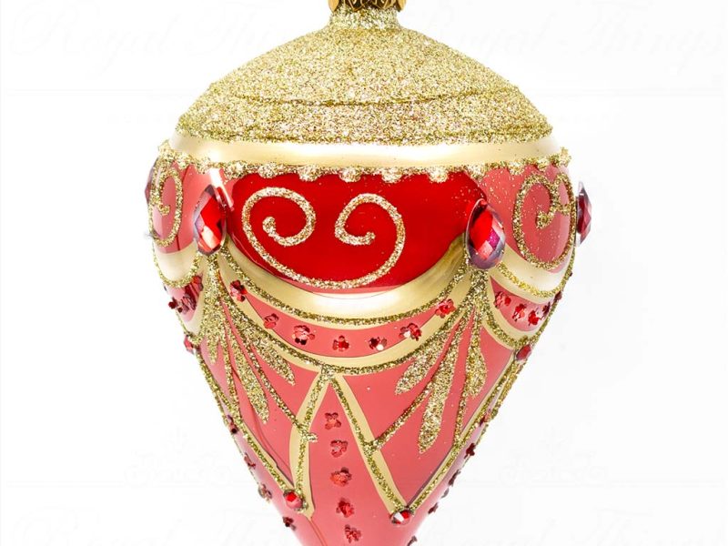Pga B5124 Royal Things Polish Glass Art Christmas Bauble Ball Finial Playful Pascal Red Gold