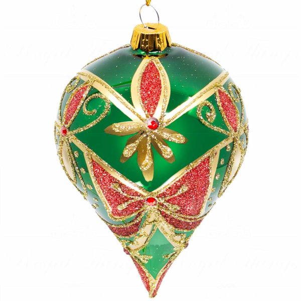 Pga B5126 Royal Things Polish Glass Art Christmas Bauble Ball Finial Jolly Jace Red Green Gold 1