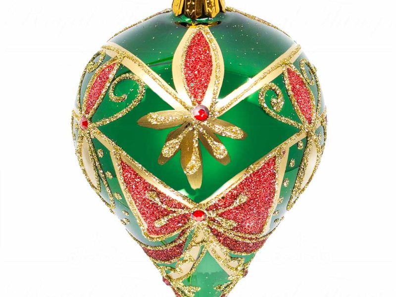 Pga B5126 Royal Things Polish Glass Art Christmas Bauble Ball Finial Jolly Jace Red Green Gold 1