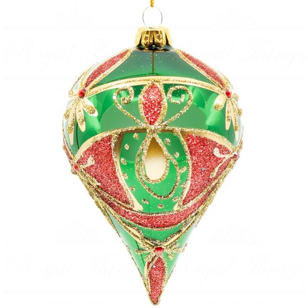 Pga B5126 Royal Things Polish Glass Art Christmas Bauble Ball Finial Jolly Jace Red Green Gold 2