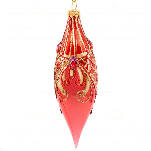 Pga B5128 Royal Things Polish Glass Art Christmas Bauble Ball Finial Elegant Elias Red Gold