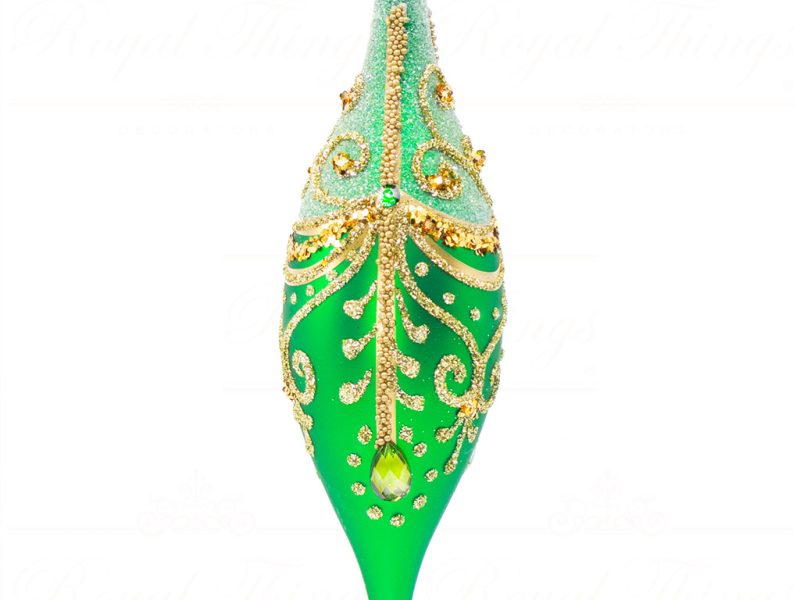 Pga B5130 Royal Things Polish Glass Art Christmas Bauble Ball Finial Radiant Raphael Green Gold 1