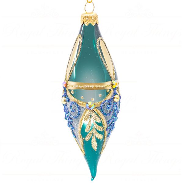 Pga B5131 Royal Things Polish Glass Art Christmas Bauble Ball Finial Whimsical Willa Blue Green Gold 1