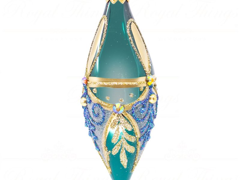 Pga B5131 Royal Things Polish Glass Art Christmas Bauble Ball Finial Whimsical Willa Blue Green Gold 1