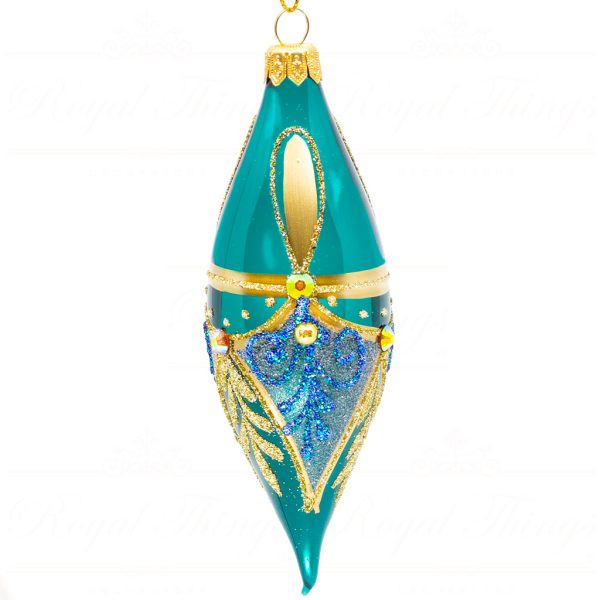 Pga B5131 Royal Things Polish Glass Art Christmas Bauble Ball Finial Whimsical Willa Blue Green Gold 2