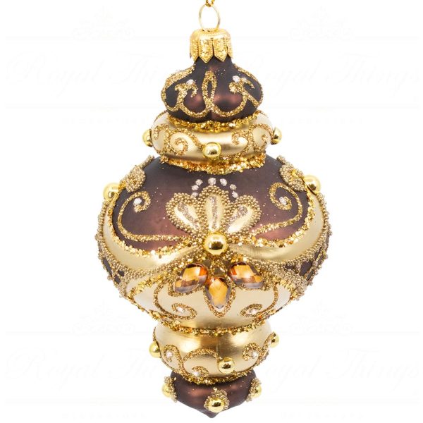 Pga B5135 Royal Things Polish Glass Art Christmas Bauble Ball Finial Serene Stefan Brown Gold 1