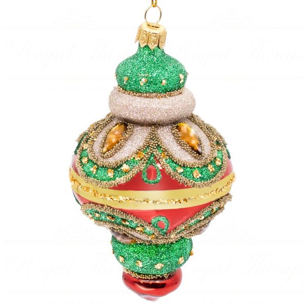 Pga B5136 Royal Things Polish Glass Art Christmas Bauble Ball Finial Glowing Gisella Green Red Gold