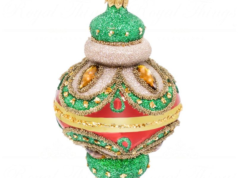 Pga B5136 Royal Things Polish Glass Art Christmas Bauble Ball Finial Glowing Gisella Green Red Gold