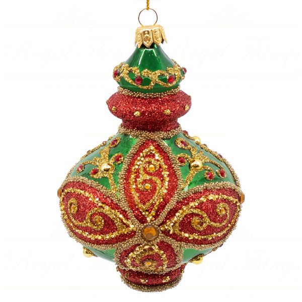 Pga B5138 Royal Things Polish Glass Art Christmas Bauble Ball Finial Blissful Boris Red Green Gold 1