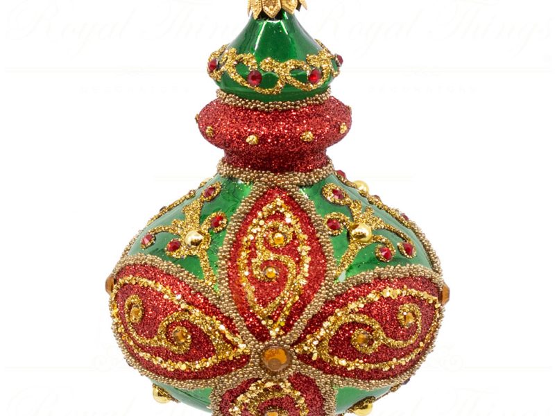 Pga B5138 Royal Things Polish Glass Art Christmas Bauble Ball Finial Blissful Boris Red Green Gold 1