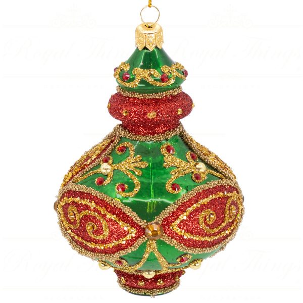 Pga B5138 Royal Things Polish Glass Art Christmas Bauble Ball Finial Blissful Boris Red Green Gold 2