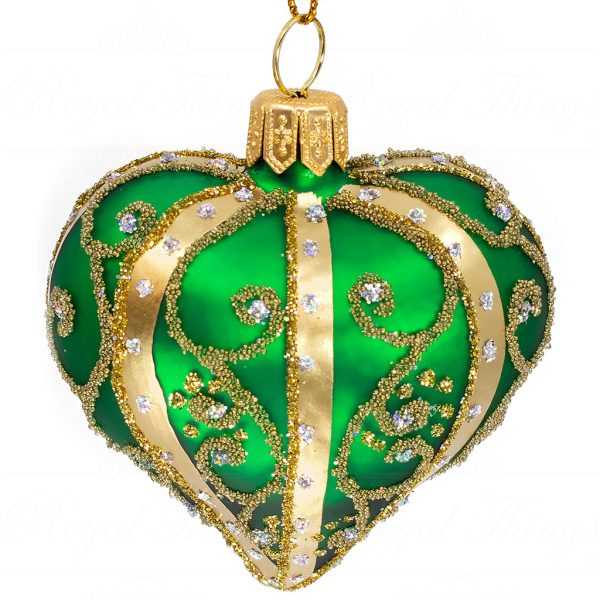 Pga B5145 Royal Things Polish Glass Art Christmas Bauble Ball Finial Loving Lily Heart Green Gold