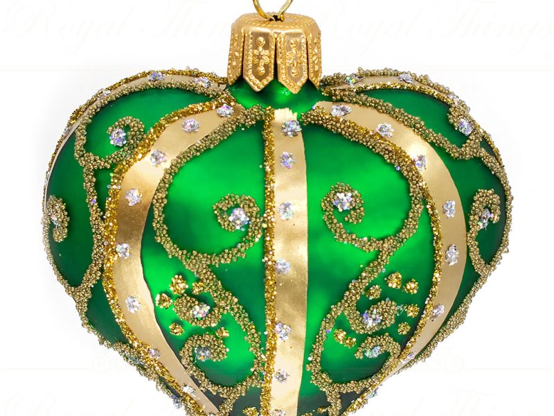 Pga B5145 Royal Things Polish Glass Art Christmas Bauble Ball Finial Loving Lily Heart Green Gold