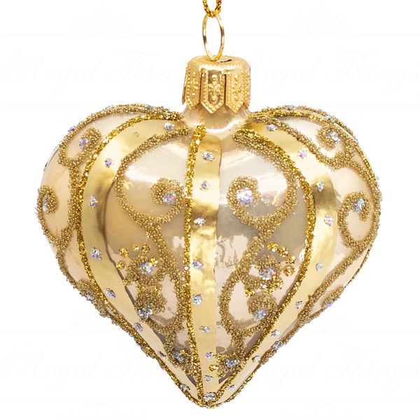 Pga B5146 Royal Things Polish Glass Art Christmas Bauble Ball Finial Joyful Juno Heart Gold Champagne