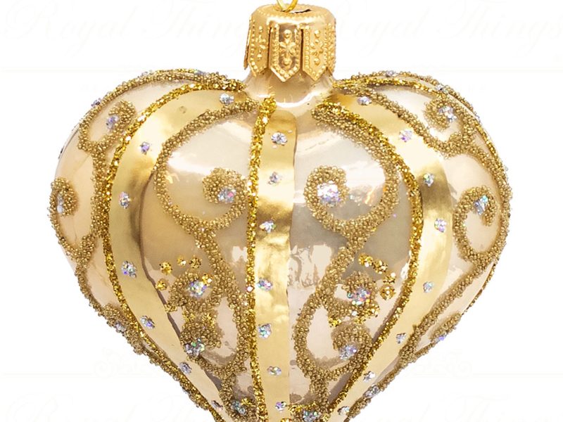 Pga B5146 Royal Things Polish Glass Art Christmas Bauble Ball Finial Joyful Juno Heart Gold Champagne