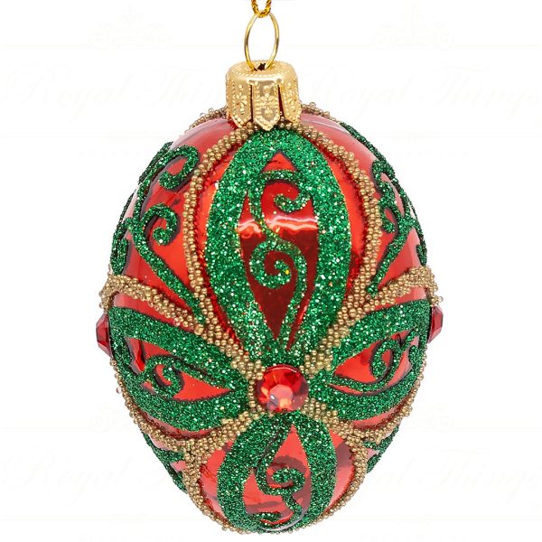 Pga B5148 Royal Things Polish Glass Art Christmas Bauble Ball Finial Radiant Rocco Red Green Gold 1