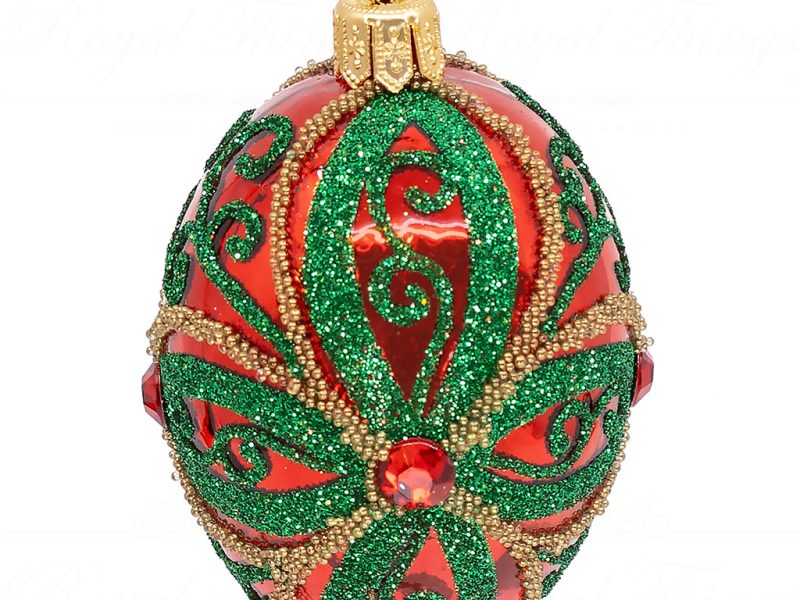 Pga B5148 Royal Things Polish Glass Art Christmas Bauble Ball Finial Radiant Rocco Red Green Gold 1